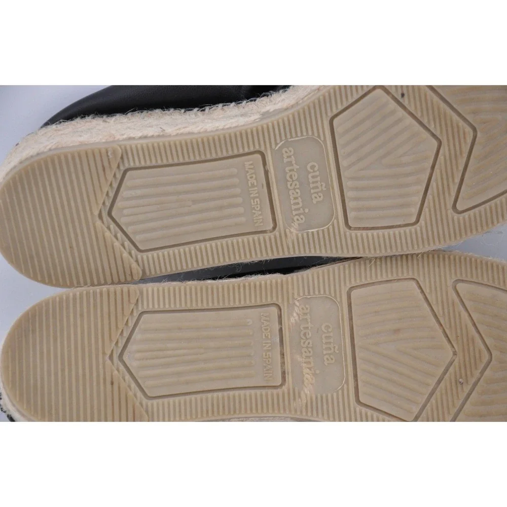 Viscata Barcelona‎ Leather Espadrille Wedge 38 Black Excellent Made in Spain